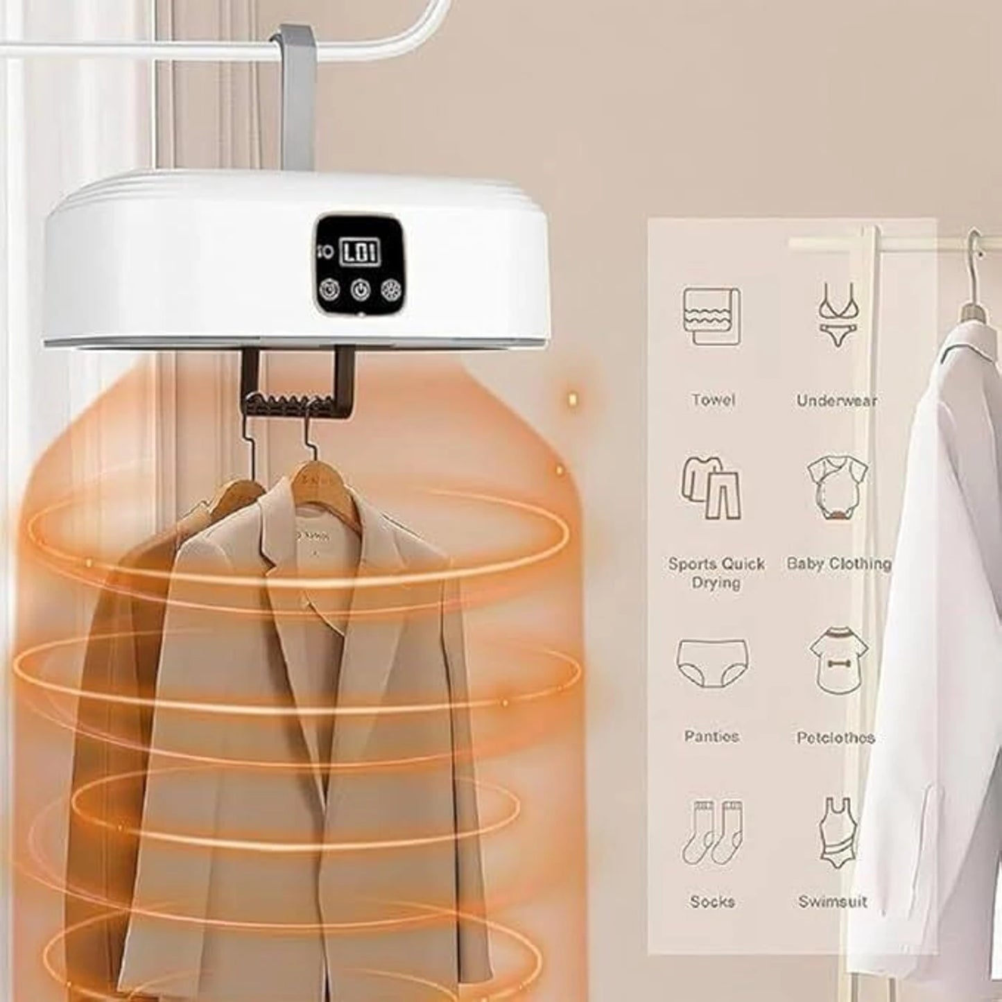 Electric Cloth Warmer – Portable Automatic Wet Clothing Air Warmer for Home, Towel Rack & Warming Bag Use, Fast Drying, White, ABS Material
