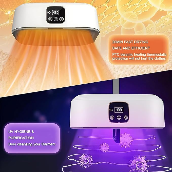 Electric Cloth Warmer – Portable Automatic Wet Clothing Air Warmer for Home, Towel Rack & Warming Bag Use, Fast Drying, White, ABS Material